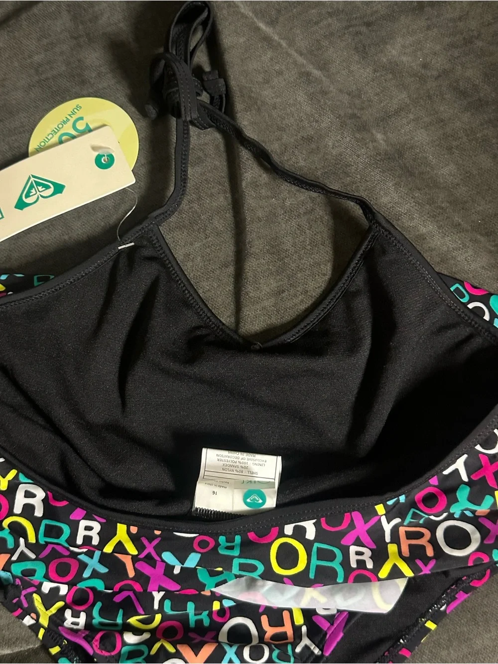 Roxy Black Bikini Set with Multicolor Logo Print